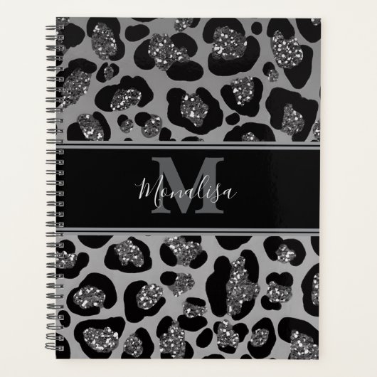 silver and black glittery monogramed personalized planner (Voorkant)
