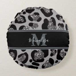 silver and black glittery monogramed personalized rond kussen