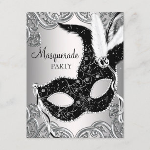 Silver and Black Mask Masquerade Party Kaart