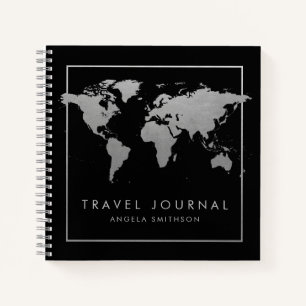 Silver and Black Wereldkaart Travel Journal-laptop Notitieboek