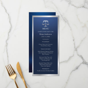 Silver and Blue Justice Logo Law School Afstuderen Menu
