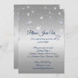 Silver and Blue Snowflakes Kerstparty Kaart