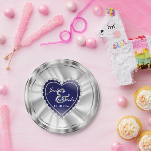 Silver and Dark Blue Wedding of Jubileum Papieren Bordje (Feest)