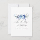 Silver and Dusty Blue Floral Save the Date (Devant)