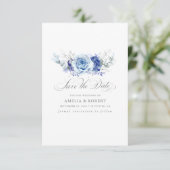 Silver and Dusty Blue Floral Save the Date (Debout devant)