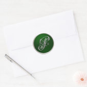 Silver and Emerald Monogram P Envelope Seal Ronde Sticker (Envelop)