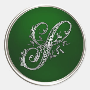 Silver and Emerald Monogram S Envelope Seal Ronde Sticker