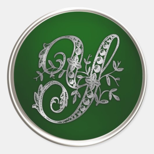 Silver and Emerald Monogram Y Envelope Seal Ronde Sticker (Voorkant)