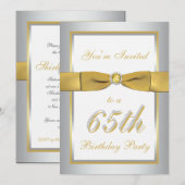 Silver and Gold 65th Birthday Invitation Kaart (Voorkant / Achterkant)