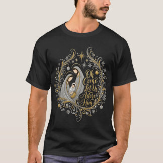 Silver and gold flourish Nativity friend retro T-shirt