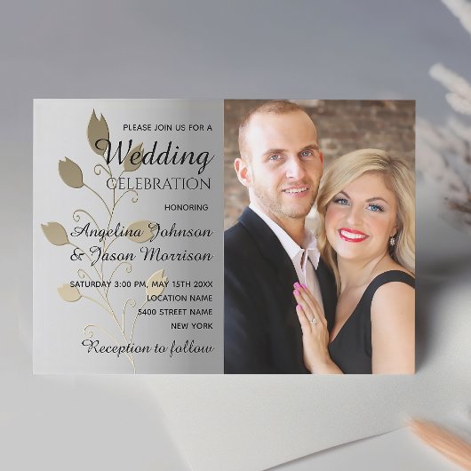 Silver and Gold Photo Wedding Kaart