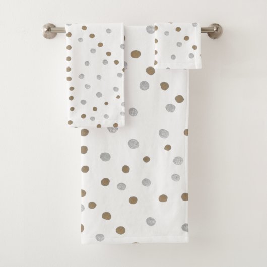 Silver and Gold Polka Dots Bath Towel Set Bad Handdoek (Insitu)