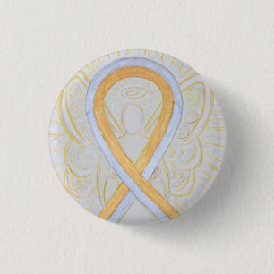 Silver and Gold Ribbon Awareness Angel Pins Ronde Button 3,2 Cm