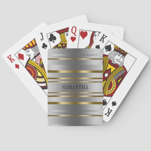 Silver and Gold Stripes Pattern-Canvas tas Pokerkaarten (Achterkant)