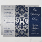 Silver and Navy Blue Damask Wedding Program (Voorkant / Achterkant)
