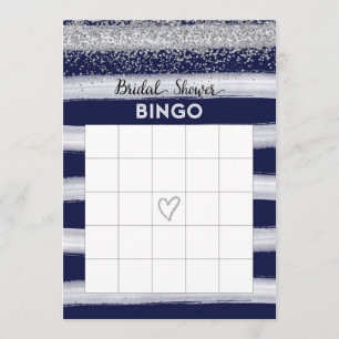 Silver and Navy Blue Vrijgezellenfeest Bingo Card Kaart
