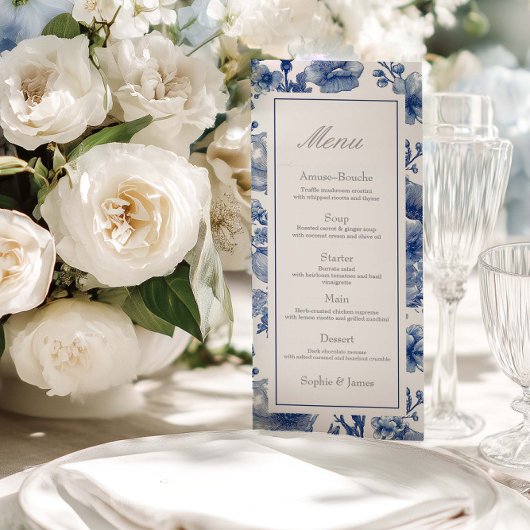 Silver And Navy Blue Wedding Flat Menu