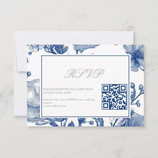 Silver And Navy Blue Wedding QR code RSVP Card (Voorkant)