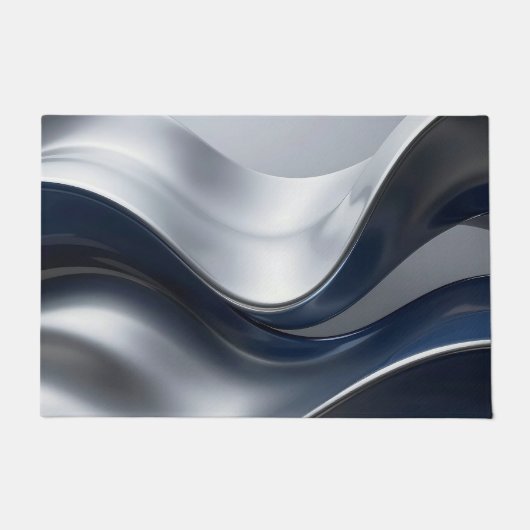 Silver And Navy Fluid Waves Abstract Modern Design Deurmat (Voorkant)