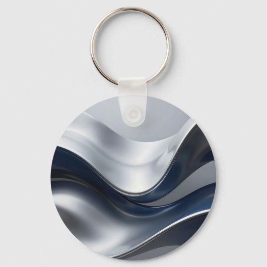 Silver And Navy Fluid Waves Abstract Modern Design Sleutelhanger (Voorkant)