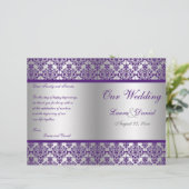 Silver and Paars Damask Wedding Programme (Staand voorkant)