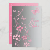 Silver and Pink Butterflies Wedding Kaart (Voorkant / Achterkant)