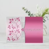 Silver and Pink Floral Invitation Kaart (Staand voorkant)