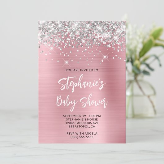 Silver and Pink Glam Online Registry Baby shower Kaart (Staand voorkant)
