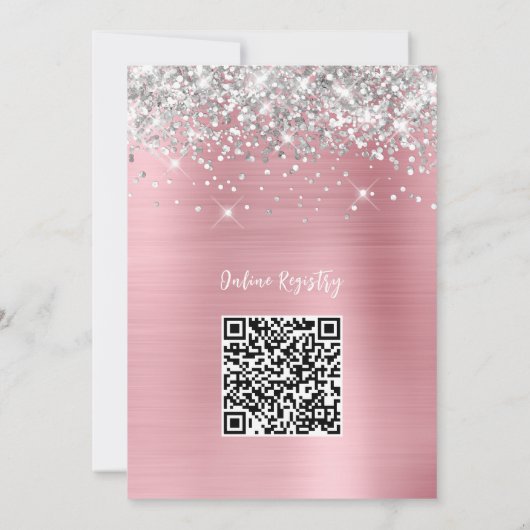 Silver and Pink Glam Online Registry Baby shower Kaart (Achterkant)