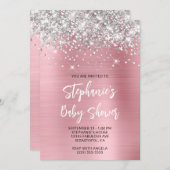 Silver and Pink Glam Online Registry Baby shower Kaart (Voorkant / Achterkant)