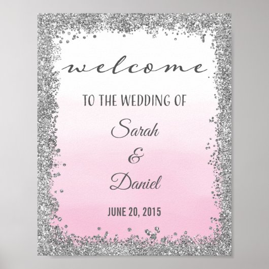 Silver and Pink Ombre Wedding Welcome Poster Print (Voorkant)