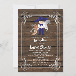 Silver and Royal Blue Wood Charro Third Birthday Kaart