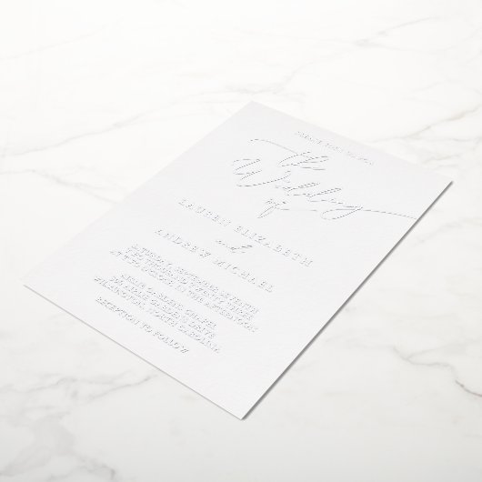 Silver and White Folie Minimalist Wedding Folie Uitnodiging (Gedraaid)