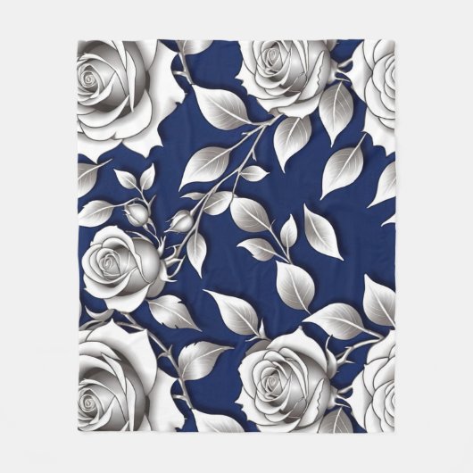 Silver And White Roses Fleece Deken (Voorkant)