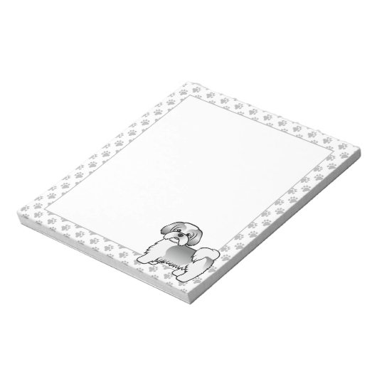 Silver and White Shih Tzu Cute Cartoon Dog Notitieblok (Gedraaid)