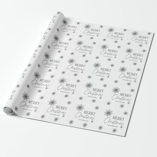Silver and White Snowflake Script-Kerstmis Cadeaupapier (Uitgerold)