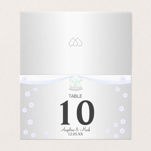Silver and White Wedding Fold Table Kaart (Buitenkant ongevouwen)