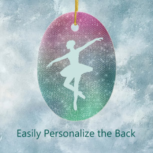 Silver Aqua Ballerina op Sparkle Keramisch Ornament