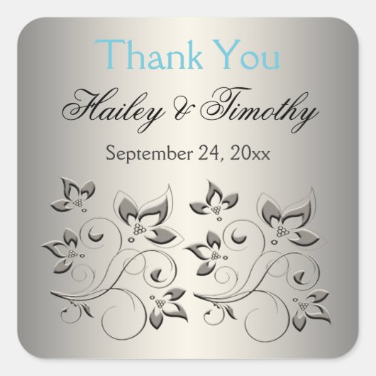 Silver, Aqua, Black Floral Dank u Sticker (Voorkant)