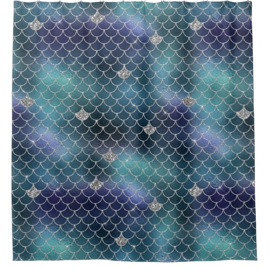 Silver Aqua Blue Mermaid Douchegordijn (Voorkant)