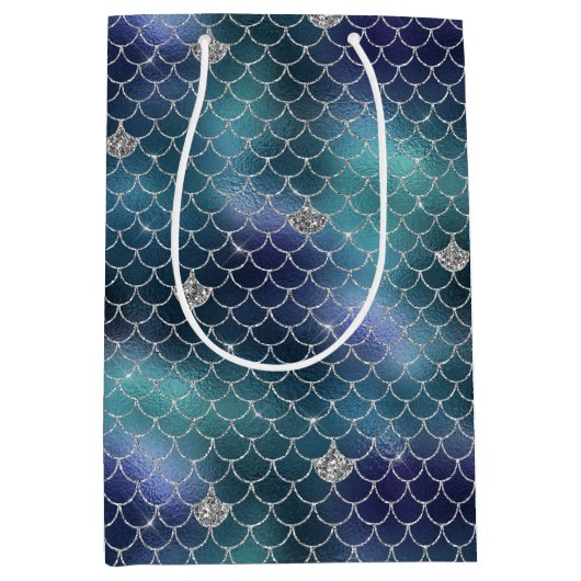 Silver Aqua Blue Mermaid Medium Cadeauzakje (Voorkant)