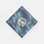 Silver Aqua Blue Zeemeermin Glitz Servet (Hoek)