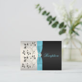 Silver, Aqua en Black Floral Enclosure Kaart (Staand voorkant)