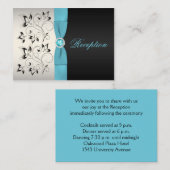 Silver, Aqua en Black Floral Enclosure Kaart (Voorkant / Achterkant)