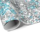Silver Aqua Glam Glitter Cadeaupapier (Rol Hoek)