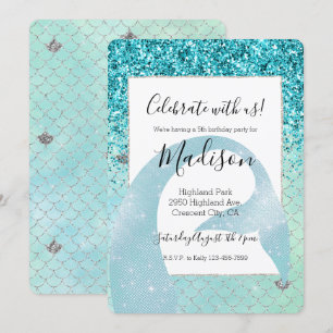 Silver Aqua Glitter Zeemeermin Waterverf Kaart