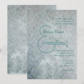 Silver Aqua Rustic Distress Lace Damask Wedding Kaart (Voorkant / Achterkant)