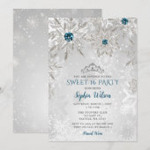 Silver Aqua Snowflakes Tiara Sweet 16 Kaart (Voorkant / Achterkant)