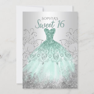 Silver Aqua Sparkle Dress Sweet 16 jaar Kaart