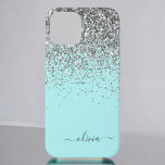 Silver Aqua Turquoise Blue Girl Parties scintillan<br><div class="desc">Argent et Turquoise Aqua Blue Faux Étincelle et Parties scintillant à goutte brossé Monogramme en métal Nom et téléphone initial. Cela rend le cadeau parfait pour 16 ans,  mariage,  douche nuptiale,  anniversaire,  baby shower ou bachelorette pour quelqu'un qui aime le luxe glam et les styles chic.</div>